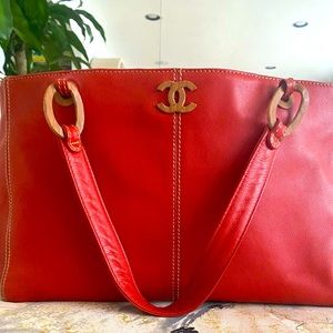 Authentic Chanel Red Leather Tote Bag